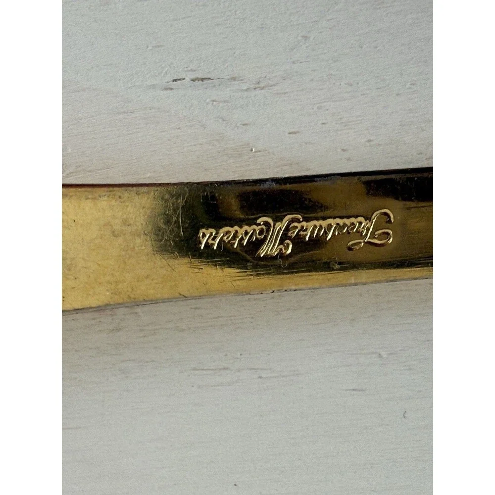 ✿ Antique Gold Plated Cake Pie Server 11” Italy Floral Engraved Art Nouveau